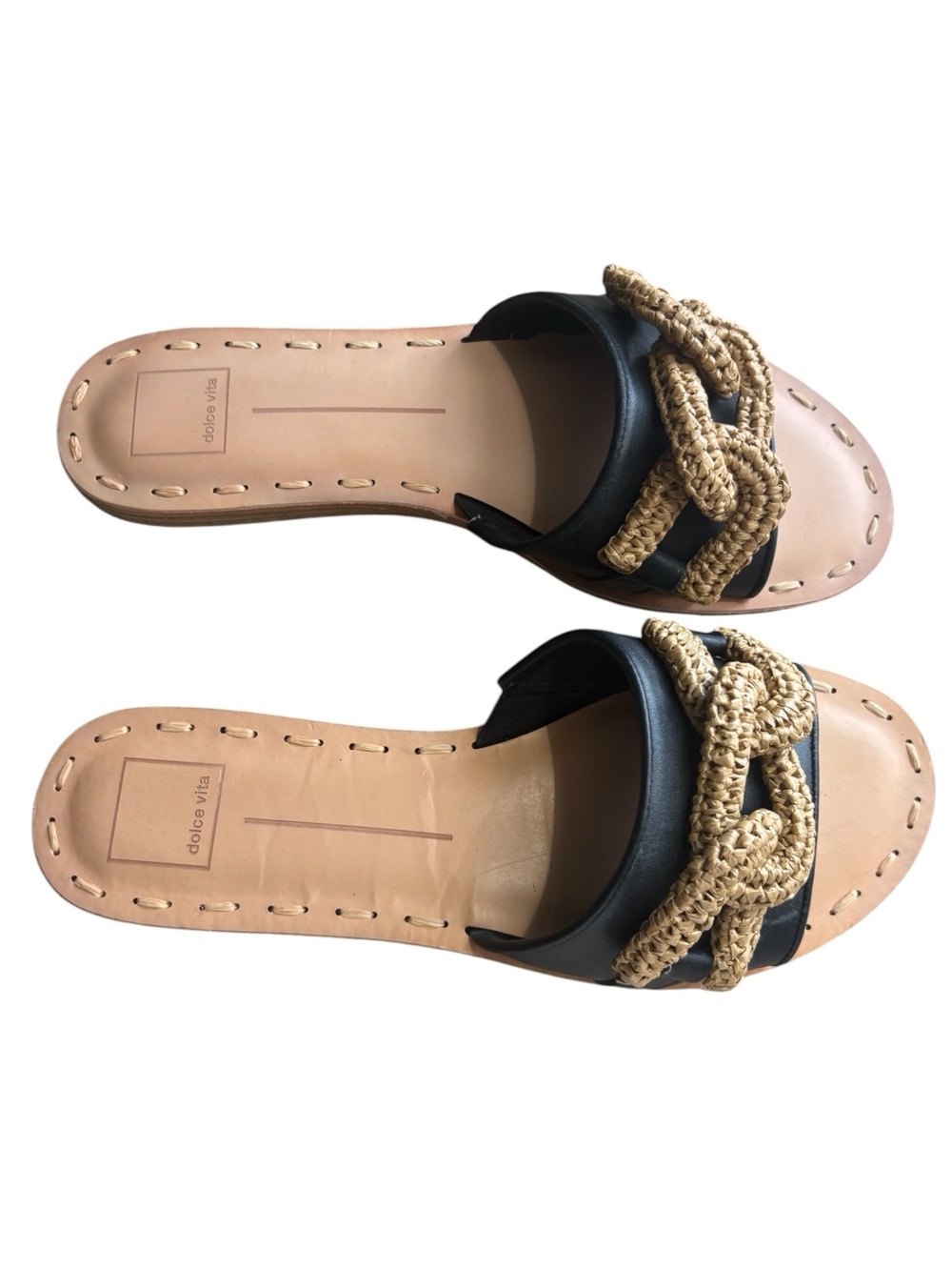 DOLCE VITA Desa Braided Chain Slide Sandals - Black and Tan Size 9.5 — Worn 1X - Picture 10 of 14